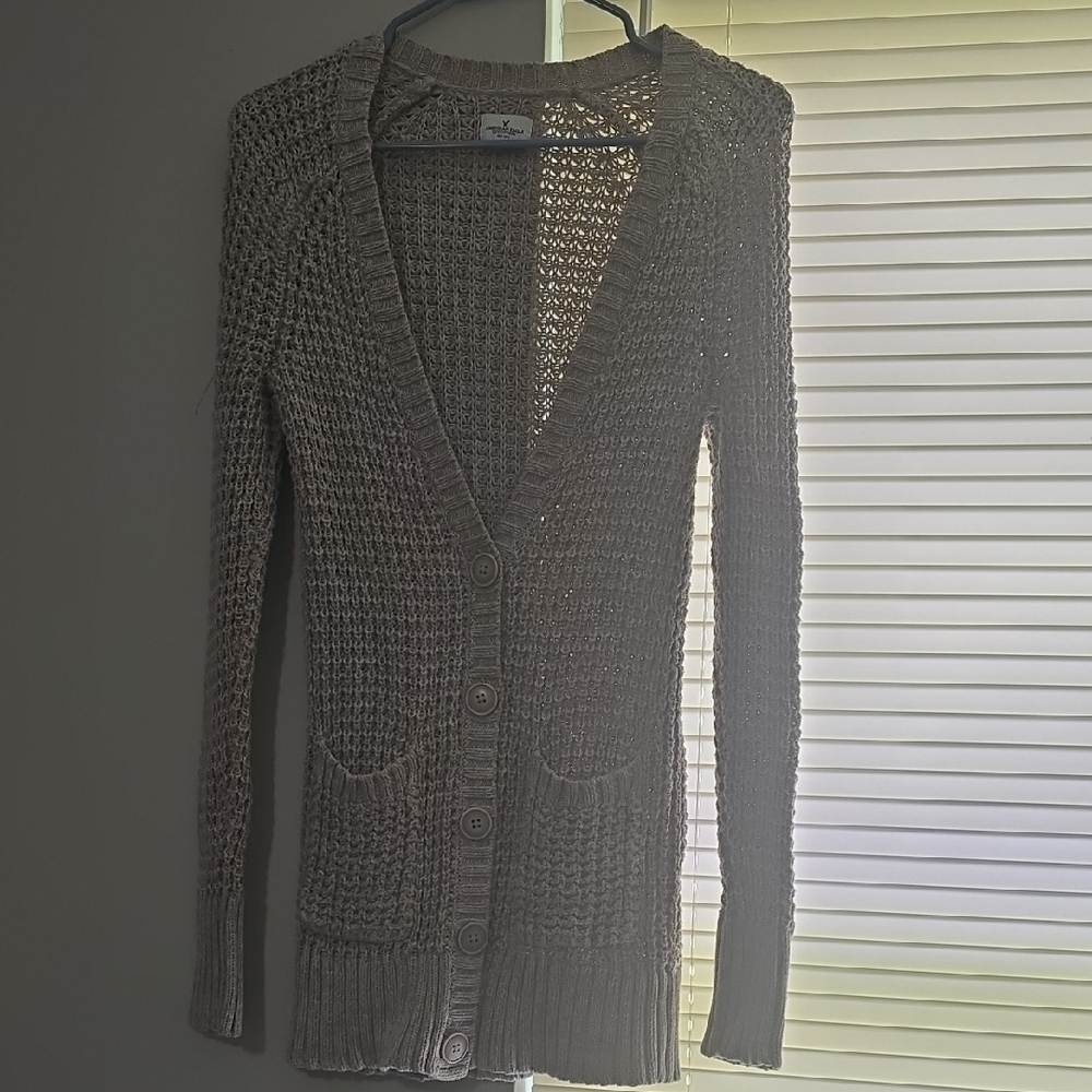 Women's Taupe Knit Cardigan Sweater